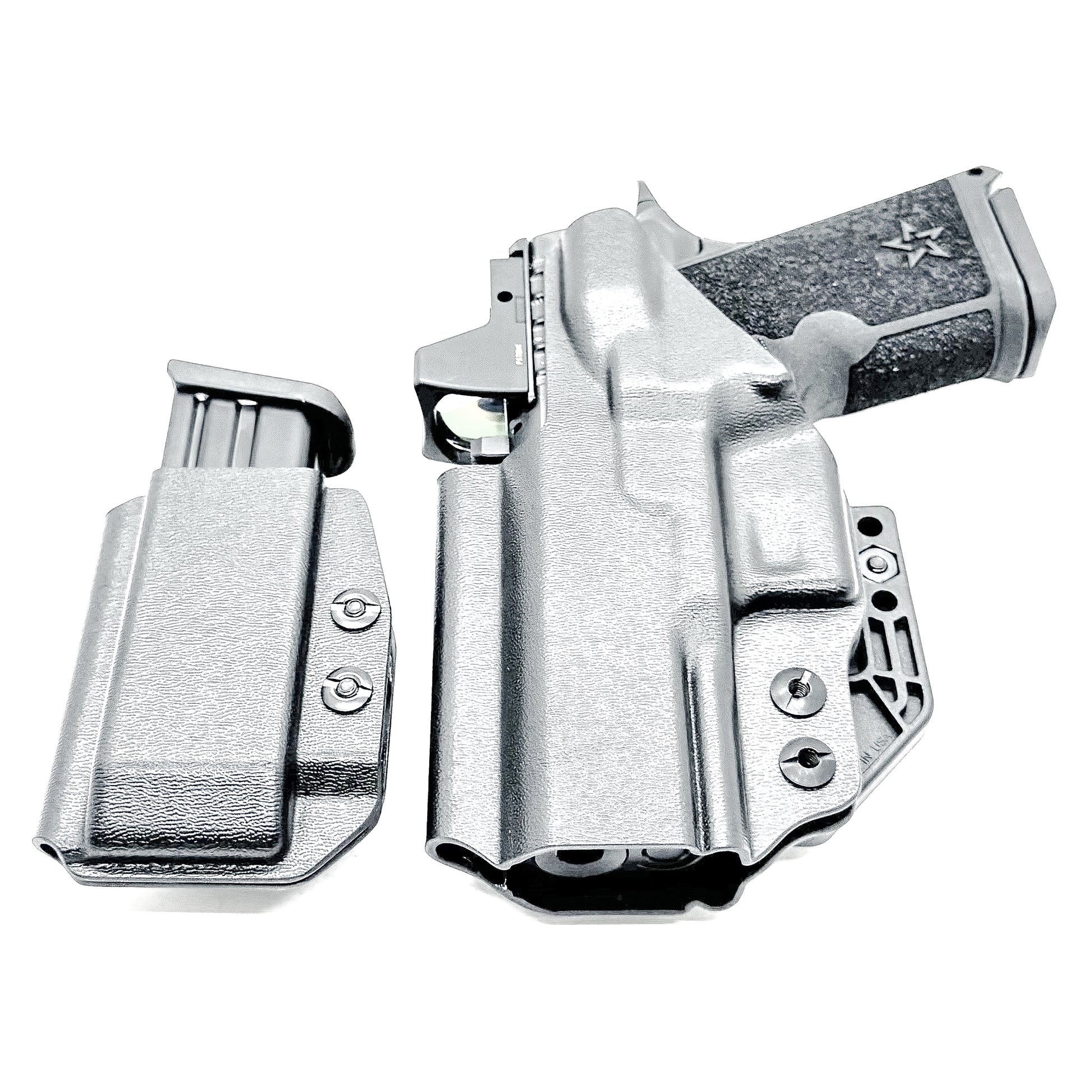 IWB holster combo for Staccato HD C3.6 and Glock 9MM mags. Includes mag carrier, Modwing, and Monoblock clips. Ships fast from the USA.