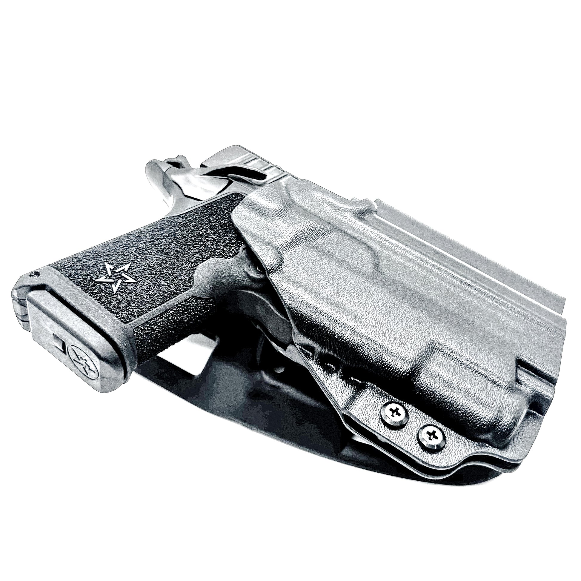 Staccato C3.6 Surefire XC3 OWB holster for Outside Waistband light duty & competition setups.  Shown in black with a duty drop attachment. 