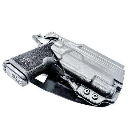 Staccato C3.6 Surefire XC3 OWB holster for Outside Waistband light duty & competition setups.  Shown in black with a duty drop attachment. 