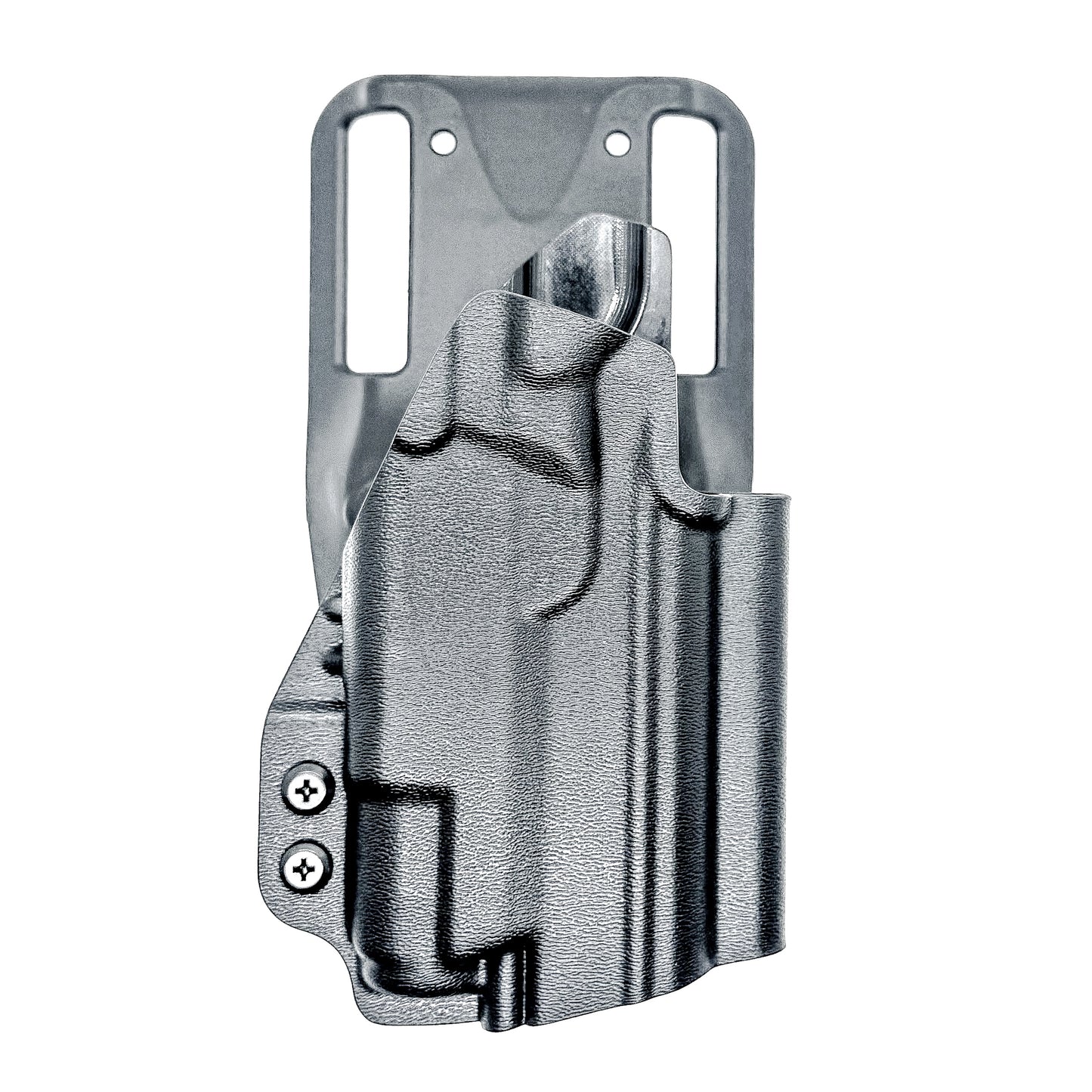 Staccato C3.6 Surefire XC3 OWB holster for Outside Waistband light duty & competition setups.  Shown in black with a duty drop attachment. 