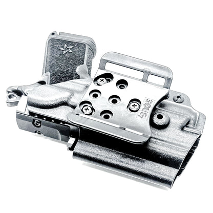 Durable Outside Waistband OWB holster for the Staccato C3.6 with a Surefire XC3 for range and open carry.   Shown in black with a 4BROS 1.5" Belt Slide.