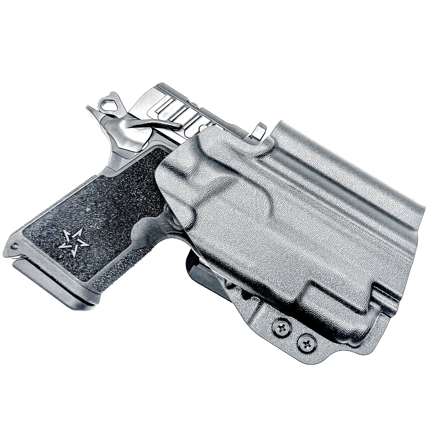 Durable Outside Waistband OWB holster for the Staccato C3.6 with a Surefire XC3 for range and open carry.   Shown in black with a 4BROS 1.5" Belt Slide.