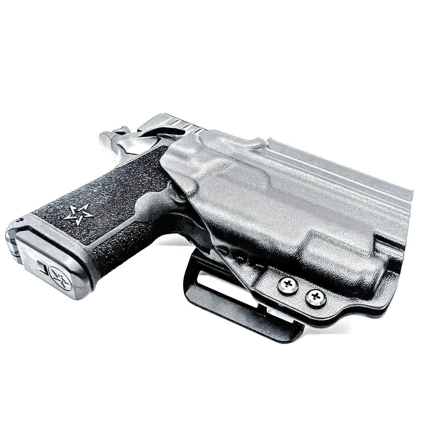 Durable Outside Waistband OWB holster for the Staccato C3.6 with a Surefire XC3 for range and open carry.   Shown in black with a 4BROS 1.5" Belt Slide.