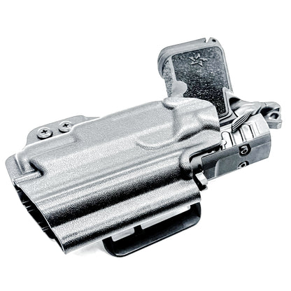 Durable Outside Waistband OWB holster for the Staccato C3.6 with a Surefire XC3 for range and open carry.   Shown in black with a 4BROS 1.5" Belt Slide.