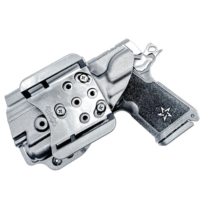 Durable Outside Waistband OWB holster for the Staccato C3.6 with a Surefire XC3 for range and open carry.   Shown in black with a 4BROS 1.5" Belt Slide.