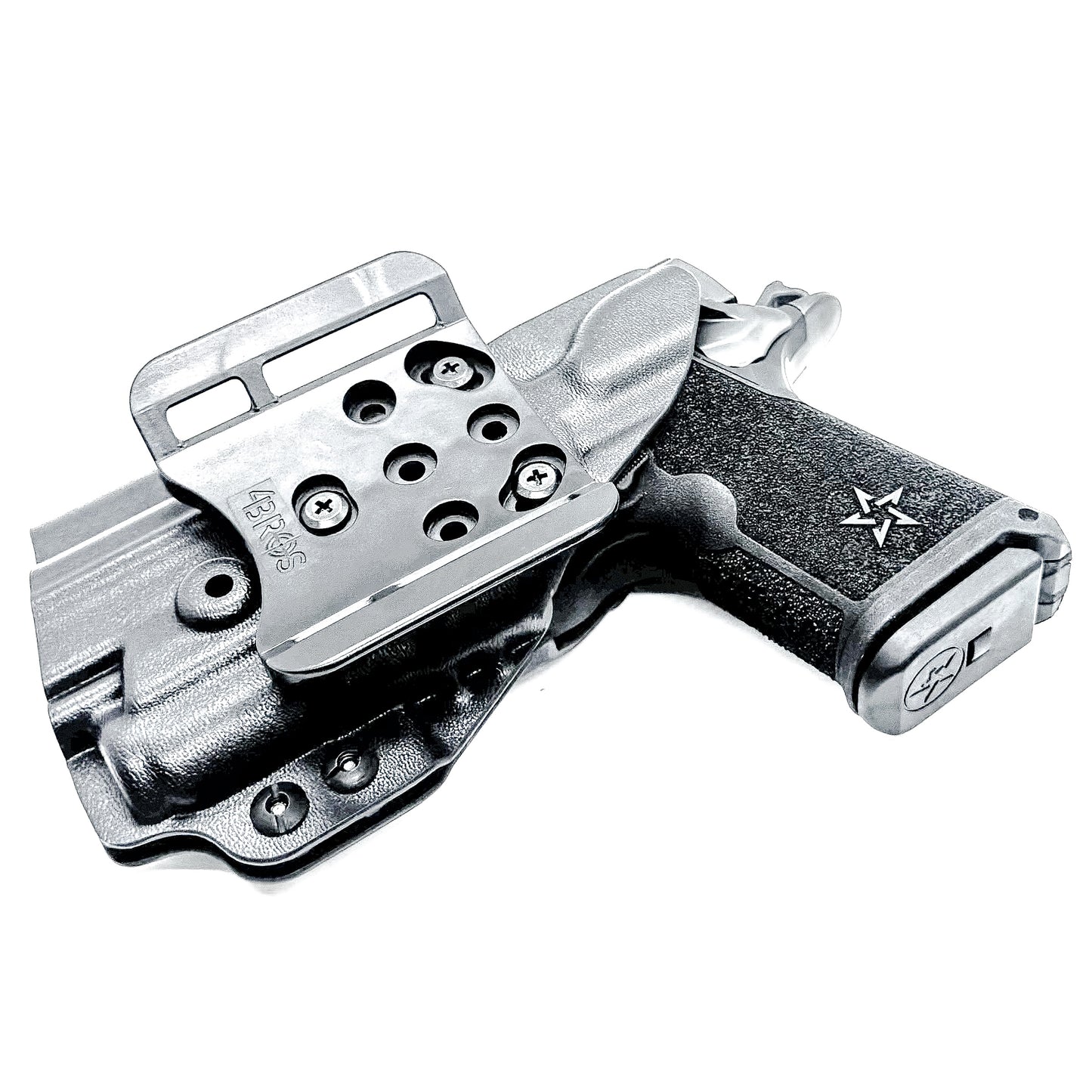 Durable Outside Waistband OWB holster for the Staccato C3.6 with a Surefire XC3 for range and open carry.   Shown in black with a 4BROS 1.5" Belt Slide.