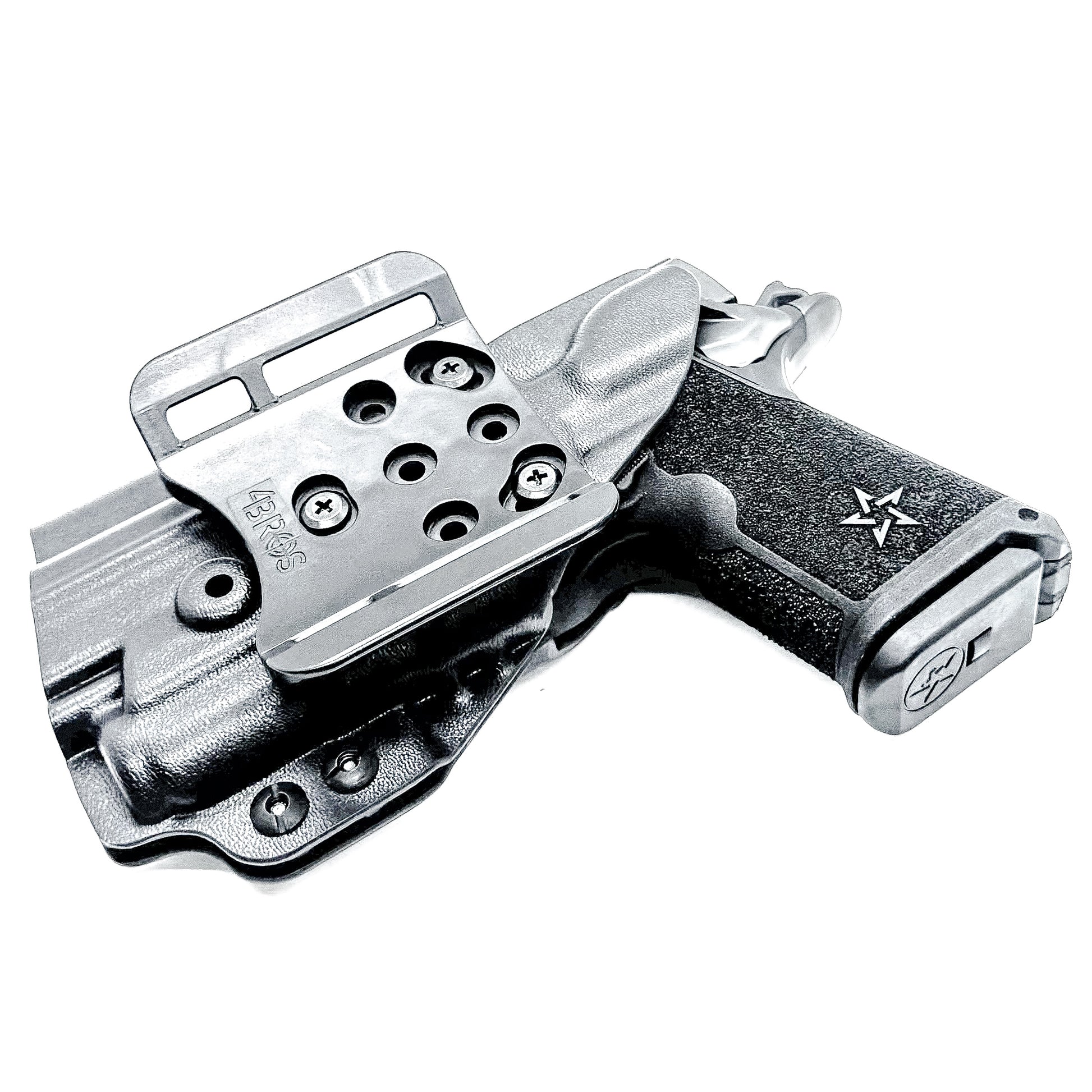 Durable Outside Waistband OWB holster for the Staccato C3.6 with a Surefire XC3 for range and open carry.   Shown in black with a 4BROS 1.5" Belt Slide.