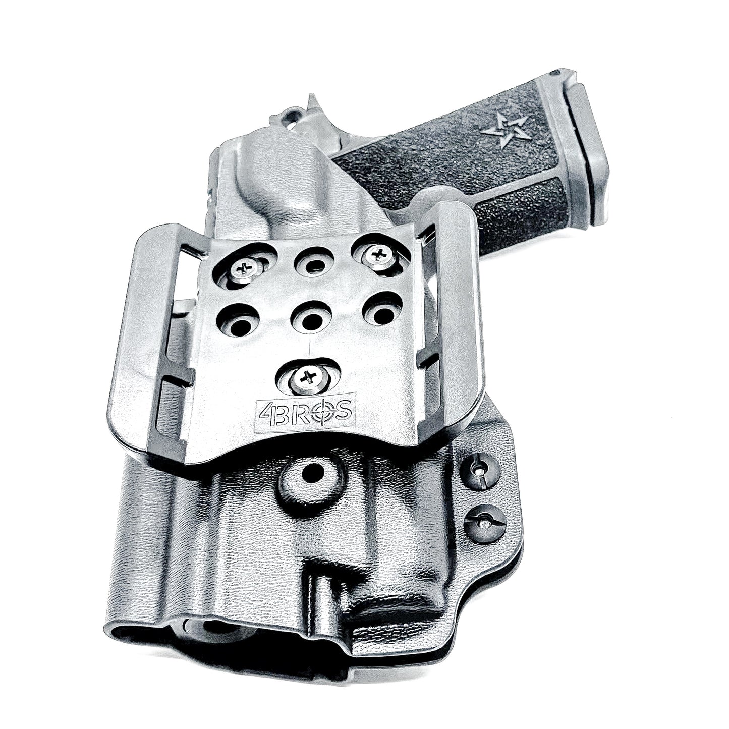 Durable Outside Waistband OWB holster for the Staccato C3.6 with a Surefire XC3 for range and open carry.   Shown in black with a 4BROS 1.5" Belt Slide.