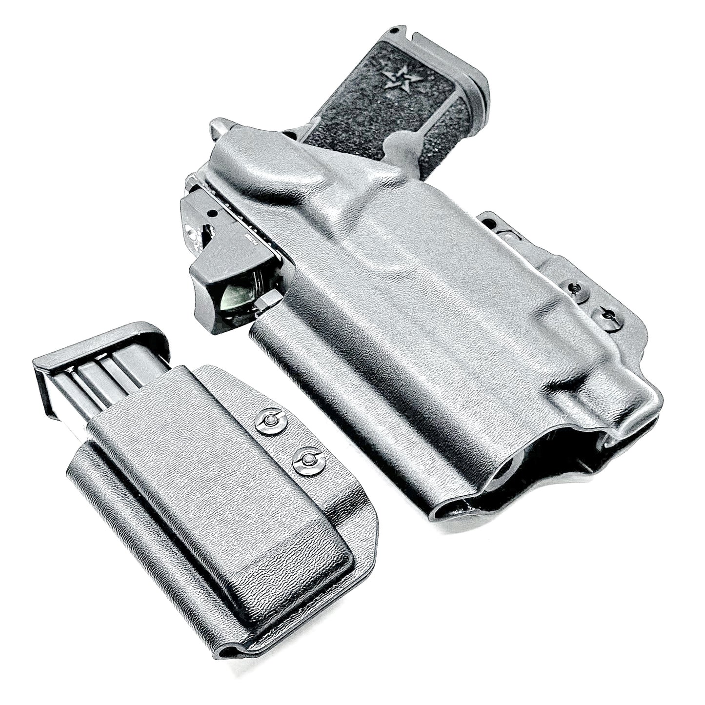 Custom IWB holster for Staccato HD C3.6 with Streamlight TLR-7 HL-X and Glock 9MM mag carrier. Optics-ready, adjustable retention, made in the USA.