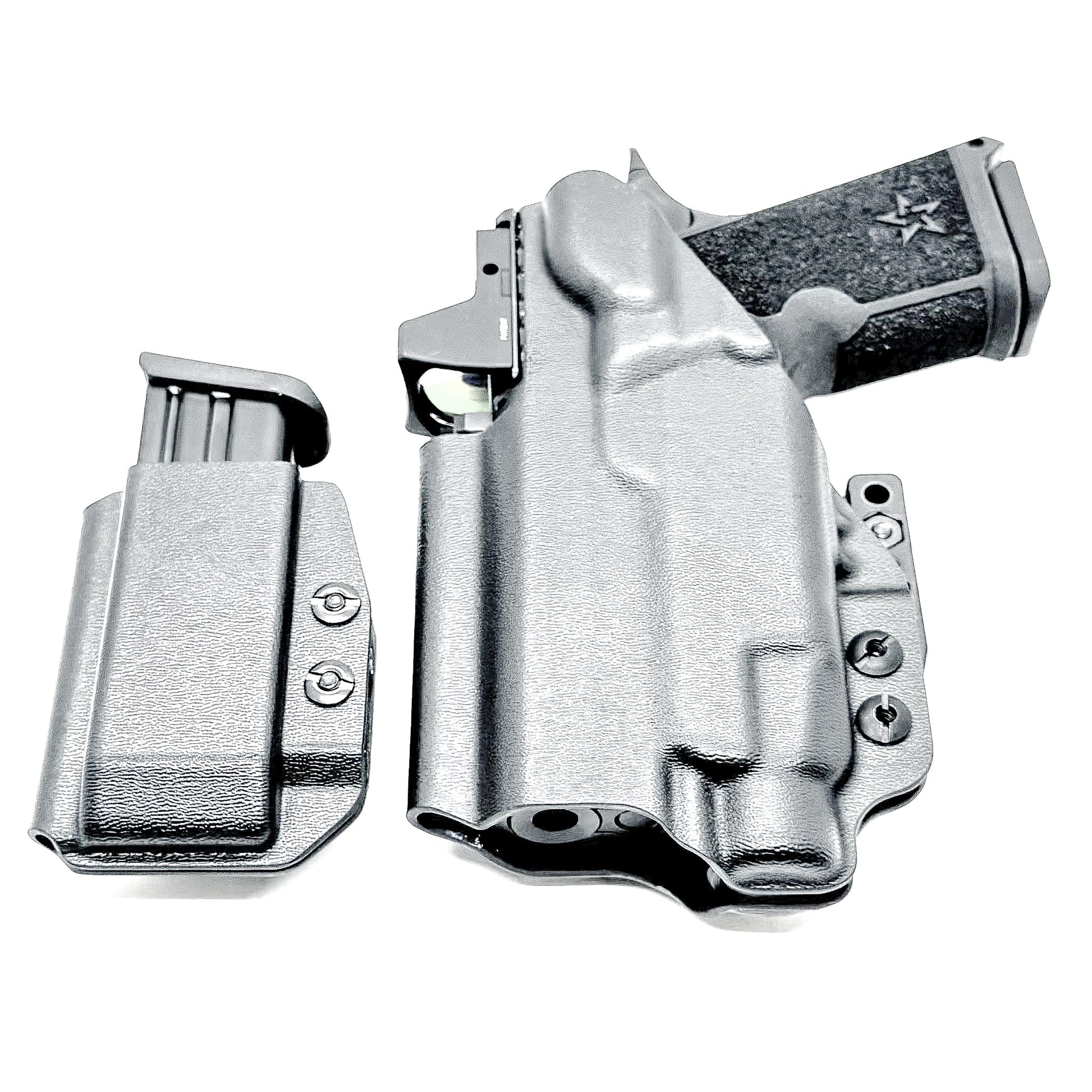 Custom IWB holster for Staccato HD C3.6 with Streamlight TLR-7 HL-X and Glock 9MM mag carrier. Optics-ready, adjustable retention, made in the USA.