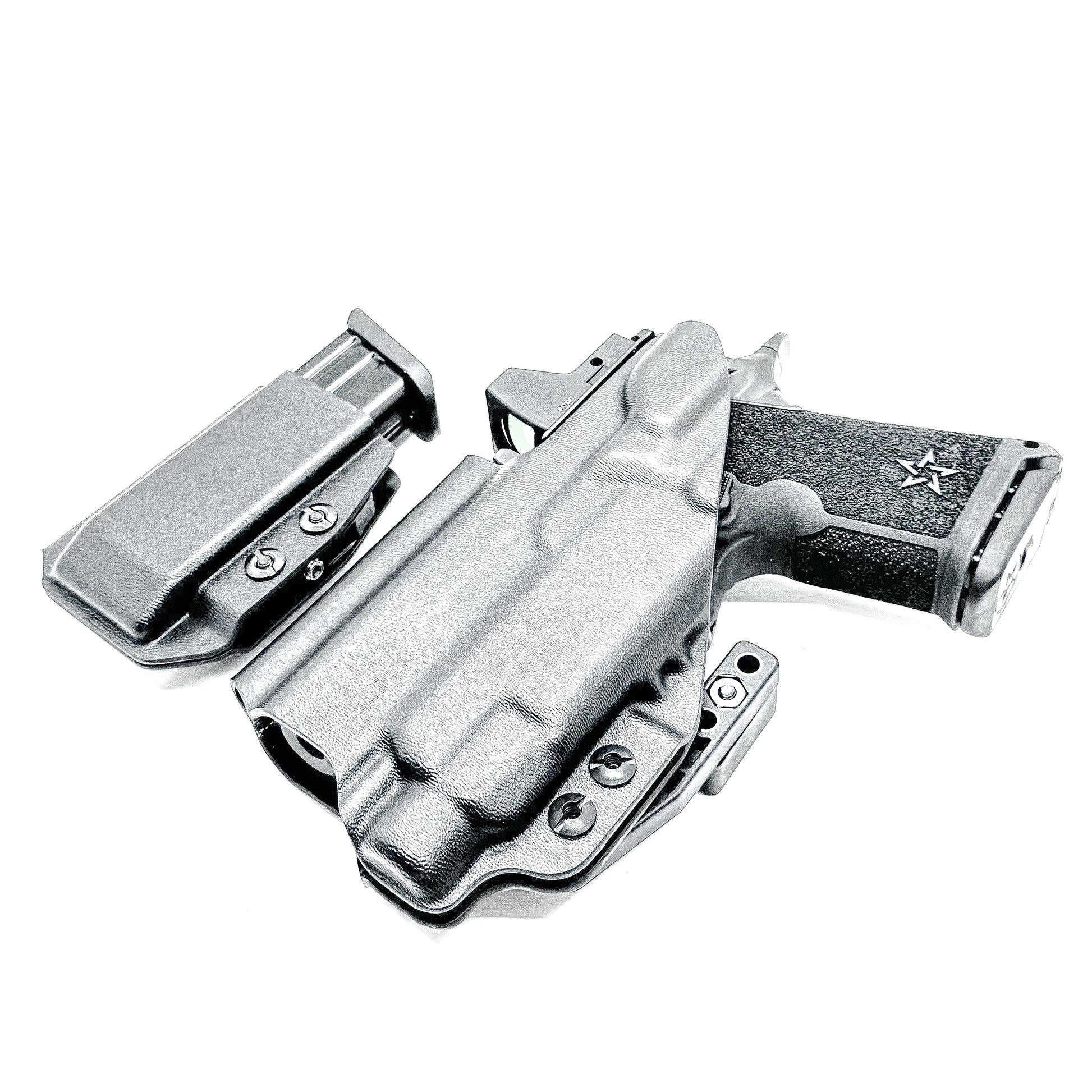 Custom IWB holster for Staccato HD C3.6 with Streamlight TLR-7 HL-X and Glock 9MM mag carrier. Optics-ready, adjustable retention, made in the USA.