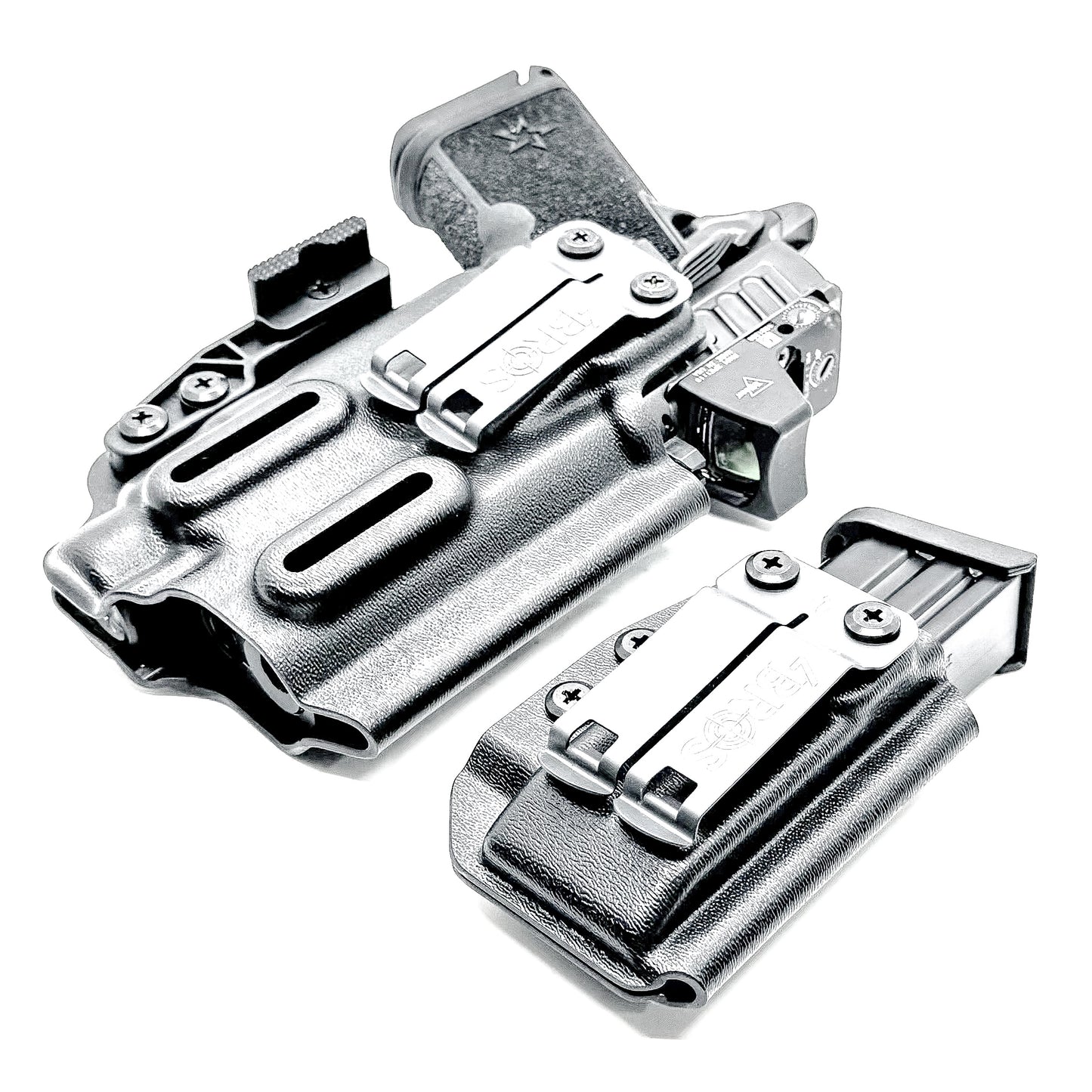 Custom IWB holster for Staccato HD C3.6 with Streamlight TLR-7 HL-X and Glock 9MM mag carrier. Optics-ready, adjustable retention, made in the USA.