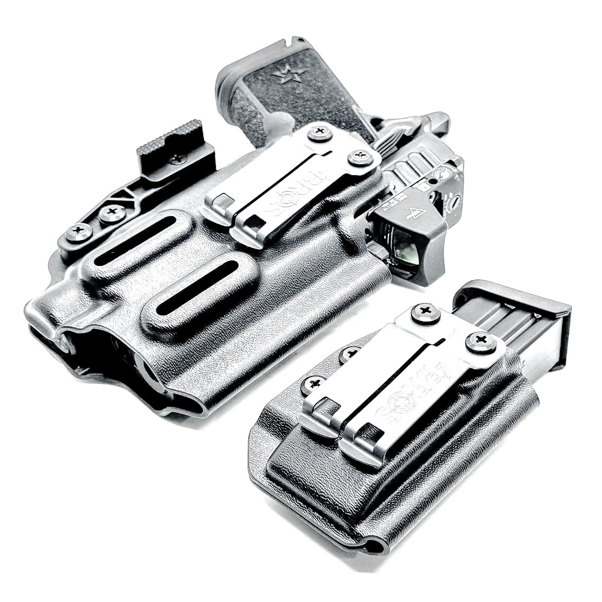 Custom IWB holster for Staccato HD C3.6 with Streamlight TLR-7 HL-X and Glock 9MM mag carrier. Optics-ready, adjustable retention, made in the USA.