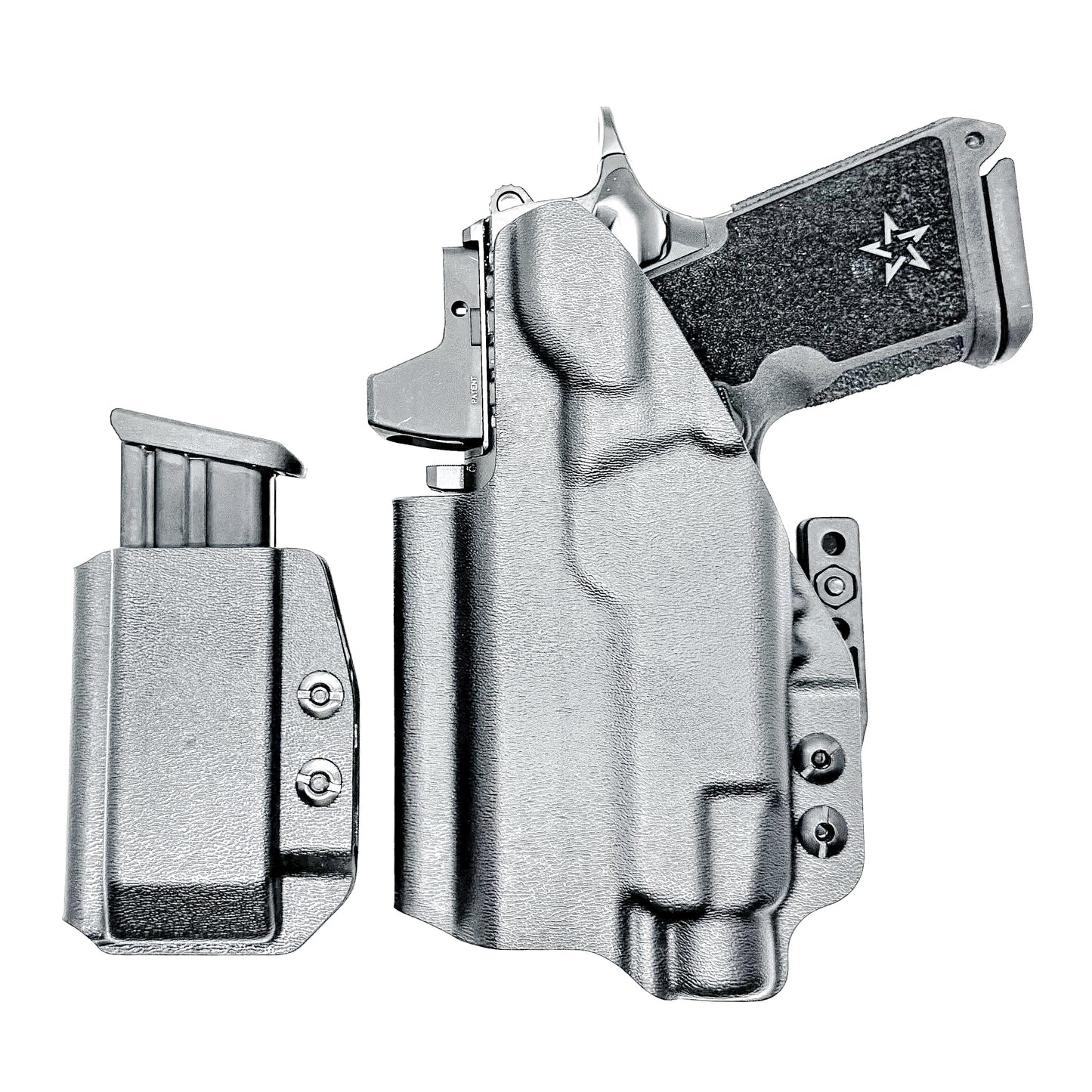 Custom IWB holster for Staccato HD C3.6 with Streamlight TLR-7 HL-X and Glock 9MM mag carrier. Optics-ready, adjustable retention, made in the USA.