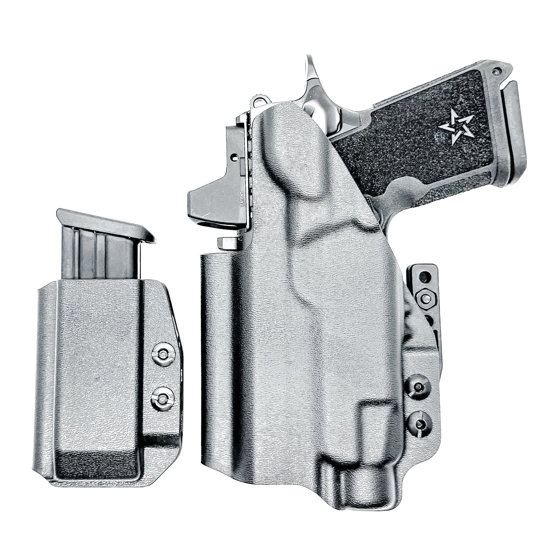 Custom IWB holster for Staccato HD C3.6 with Streamlight TLR-7 HL-X and Glock 9MM mag carrier. Optics-ready, adjustable retention, made in the USA.