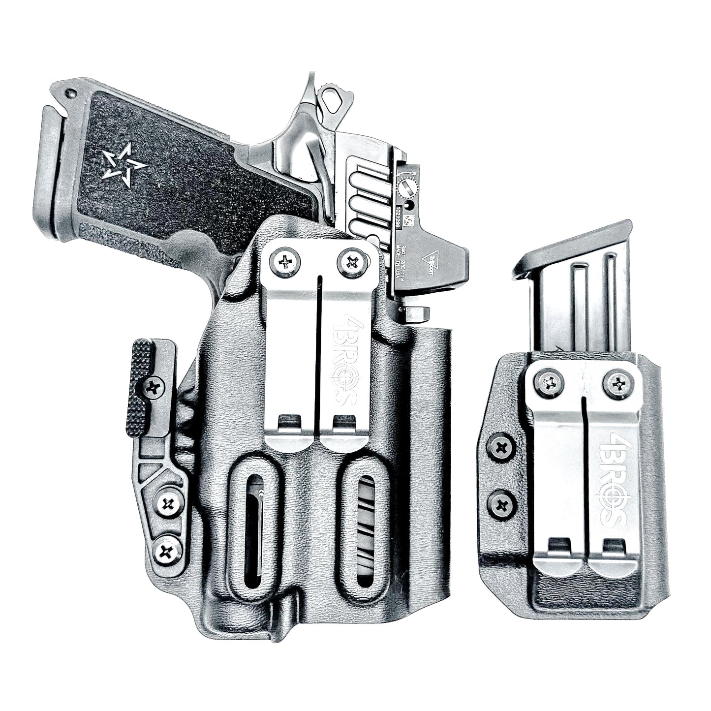 Custom IWB holster for Staccato HD C3.6 with Streamlight TLR-7 Sub and Glock 9 MM mag carrier. Optics-ready, adjustable, durable, and made in the USA.