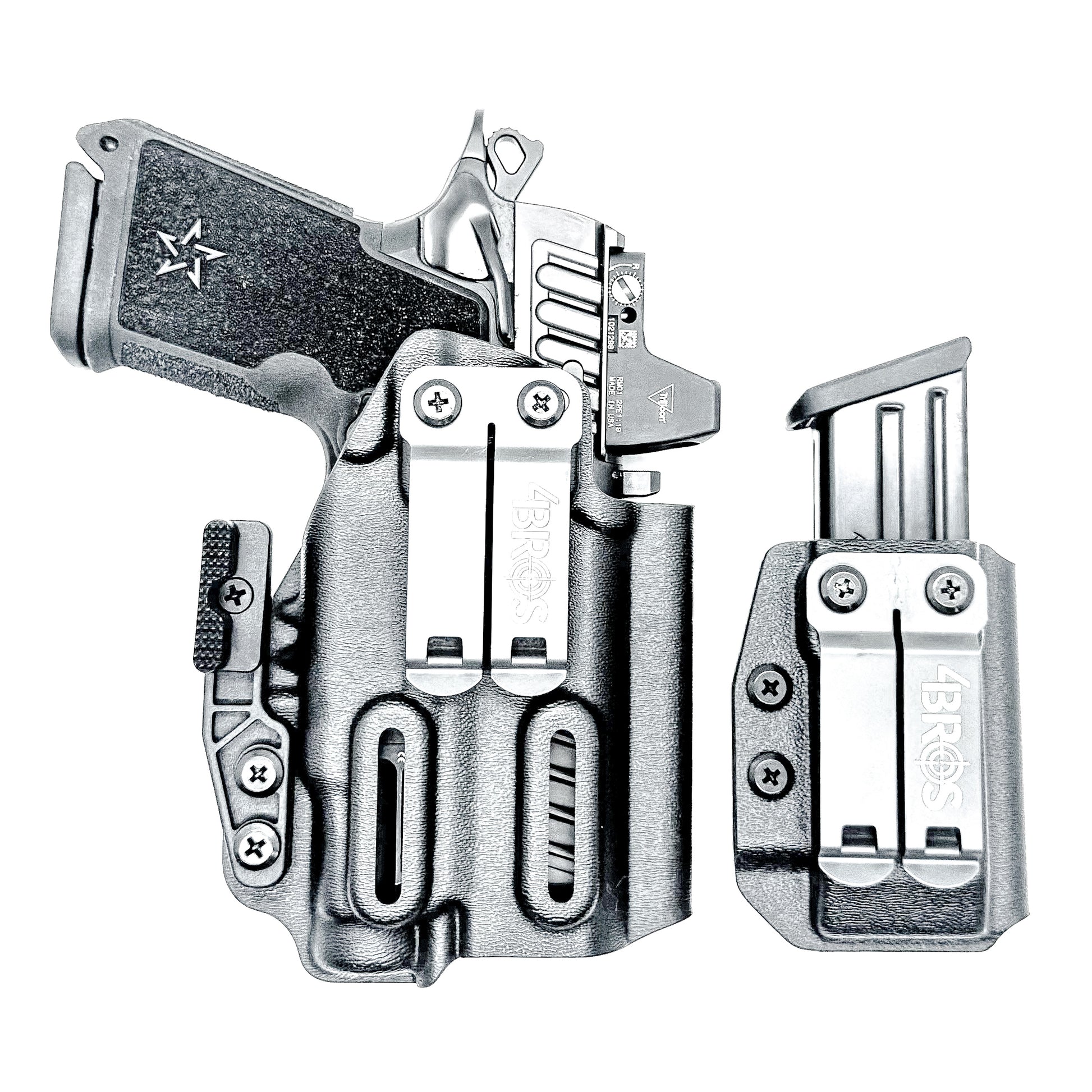 Custom IWB holster for Staccato HD C3.6 with Streamlight TLR-7 Sub and Glock 9 MM mag carrier. Optics-ready, adjustable, durable, and made in the USA.