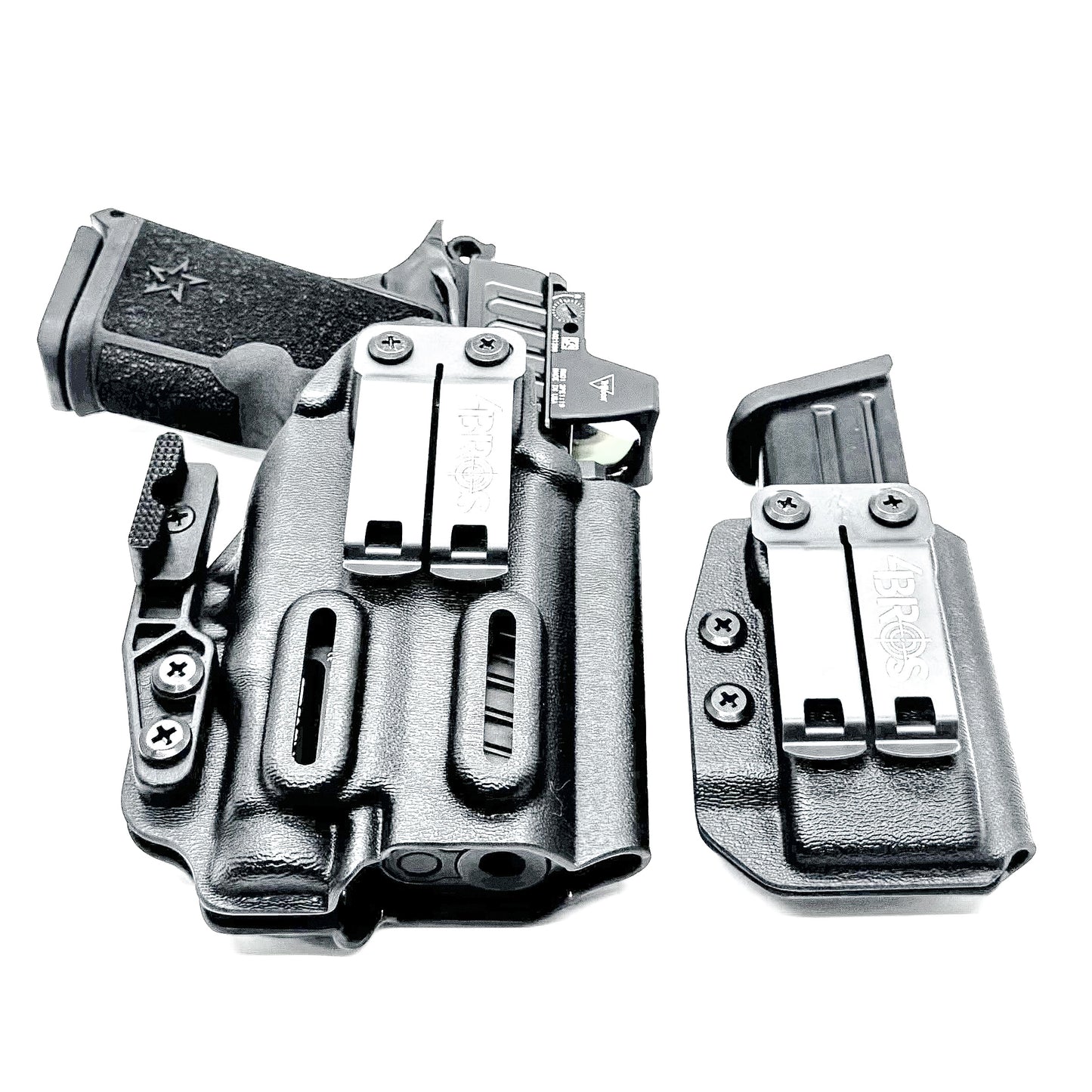 Custom IWB holster for Staccato HD C3.6 with Streamlight TLR-7 Sub and Glock 9 MM mag carrier. Optics-ready, adjustable, durable, and made in the USA.