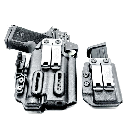 Custom IWB holster for Staccato HD C3.6 with Streamlight TLR-7 Sub and Glock 9 MM mag carrier. Optics-ready, adjustable, durable, and made in the USA.