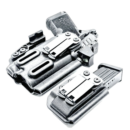 Custom IWB holster for Staccato HD C3.6 with Streamlight TLR-7 Sub and Glock 9 MM mag carrier. Optics-ready, adjustable, durable, and made in the USA.