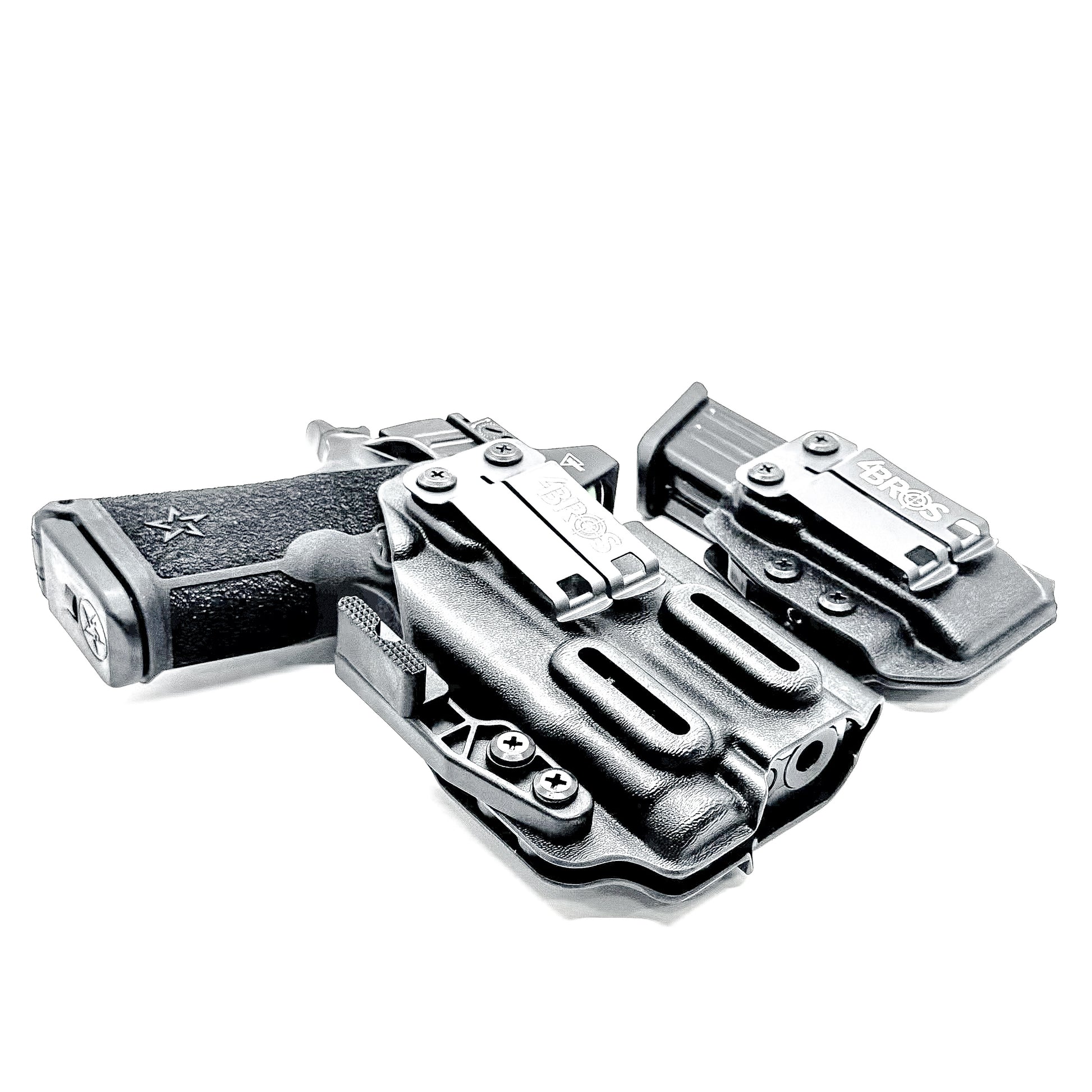 Custom IWB holster for Staccato HD C3.6 with Streamlight TLR-7 Sub and Glock 9 MM mag carrier. Optics-ready, adjustable, durable, and made in the USA.