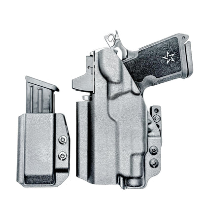 Custom IWB holster for Staccato HD C3.6 with Streamlight TLR-7 Sub and Glock 9 MM mag carrier. Optics-ready, adjustable, durable, and made in the USA.