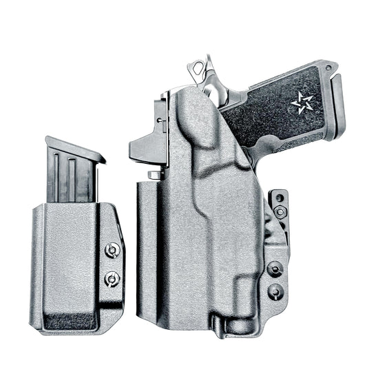 Custom IWB holster for Staccato HD C3.6 with Streamlight TLR-7 Sub and Glock 9 MM mag carrier. Optics-ready, adjustable, durable, and made in the USA.