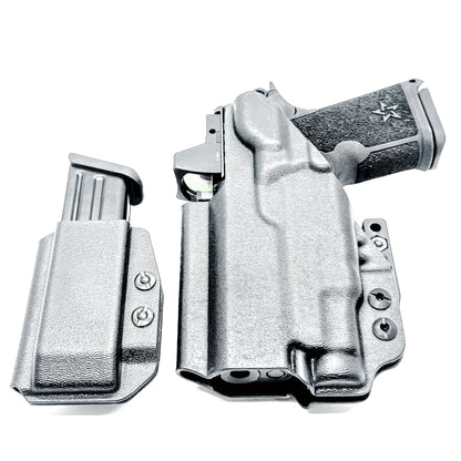 Custom IWB holster for Staccato HD C3.6 with Streamlight TLR-7 Sub and Glock 9 MM mag carrier. Optics-ready, adjustable, durable, and made in the USA.