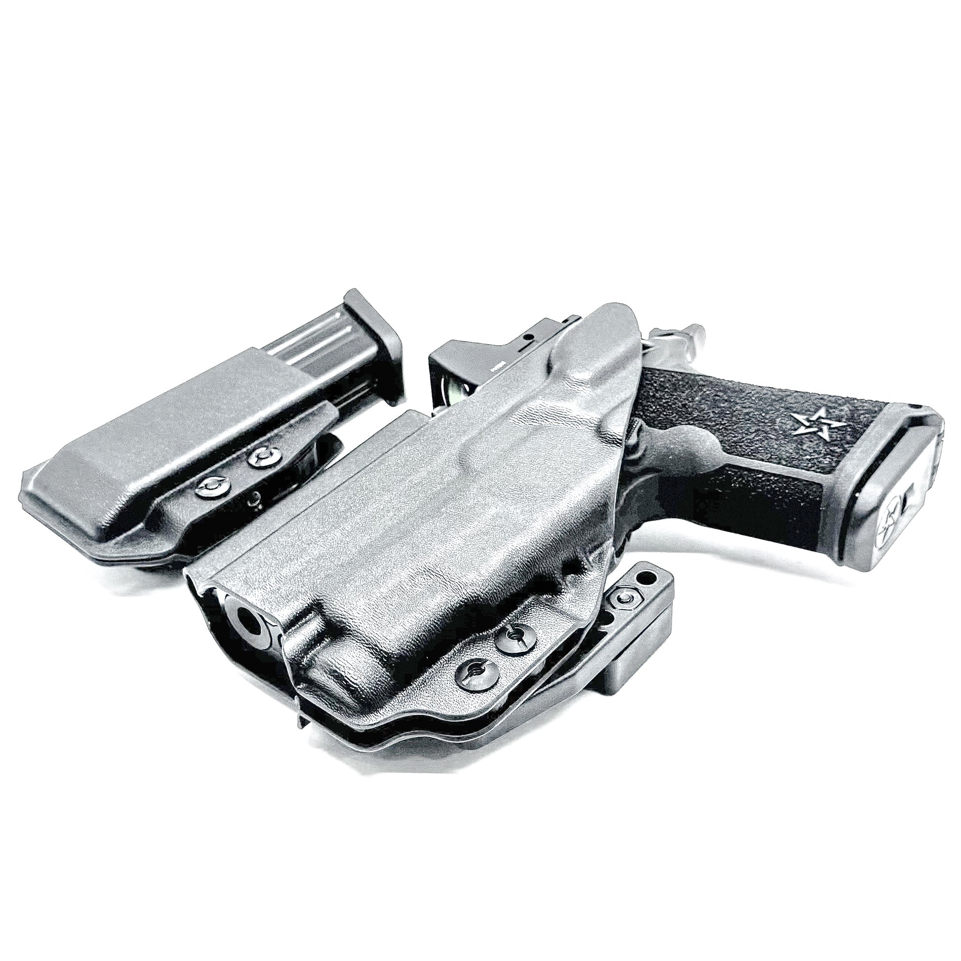 Custom IWB holster for Staccato HD C3.6 with Streamlight TLR-7 Sub and Glock 9 MM mag carrier. Optics-ready, adjustable, durable, and made in the USA.