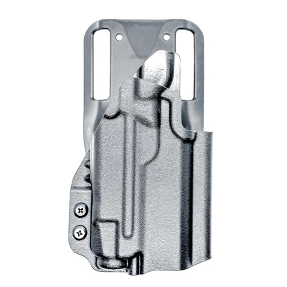 Black Duty and Competition OWB holster for the Staccato HD C3.6 and Strreamlight TLR-7 X with a duty drop attachment.