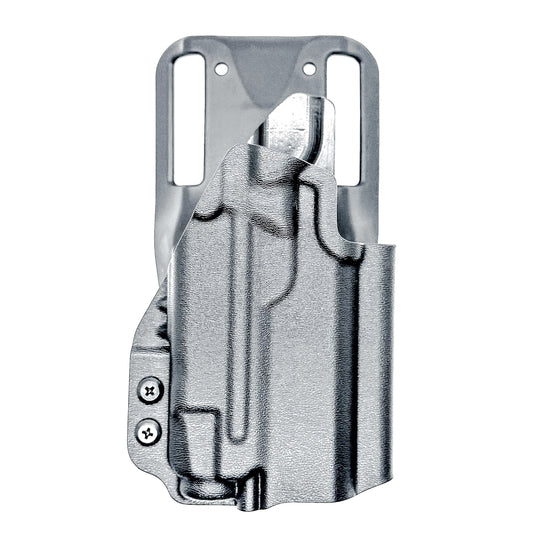 Black Duty and Competition OWB holster for the Staccato HD C3.6 and Strreamlight TLR-7 X with a duty drop attachment.