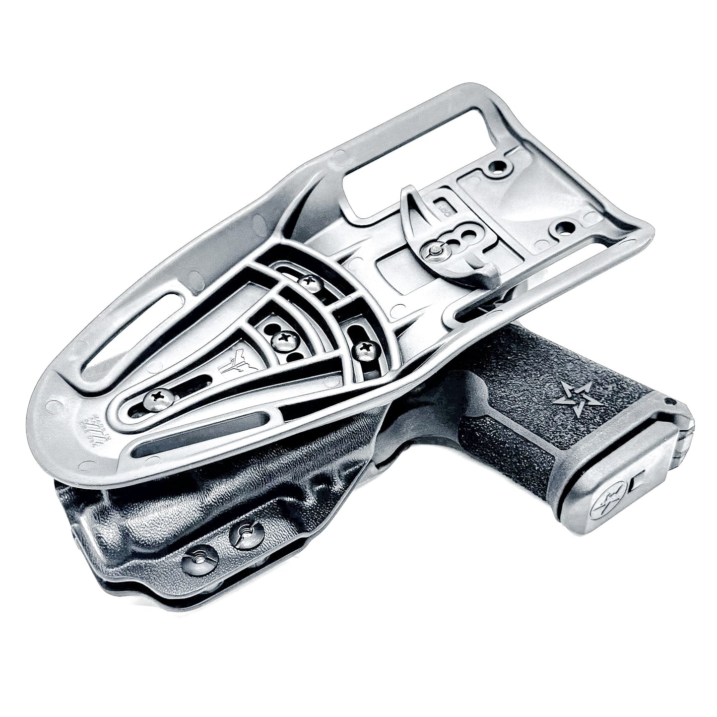 Black Duty and Competition OWB holster for the Staccato HD C3.6 and Strreamlight TLR-7 X with a duty drop attachment.