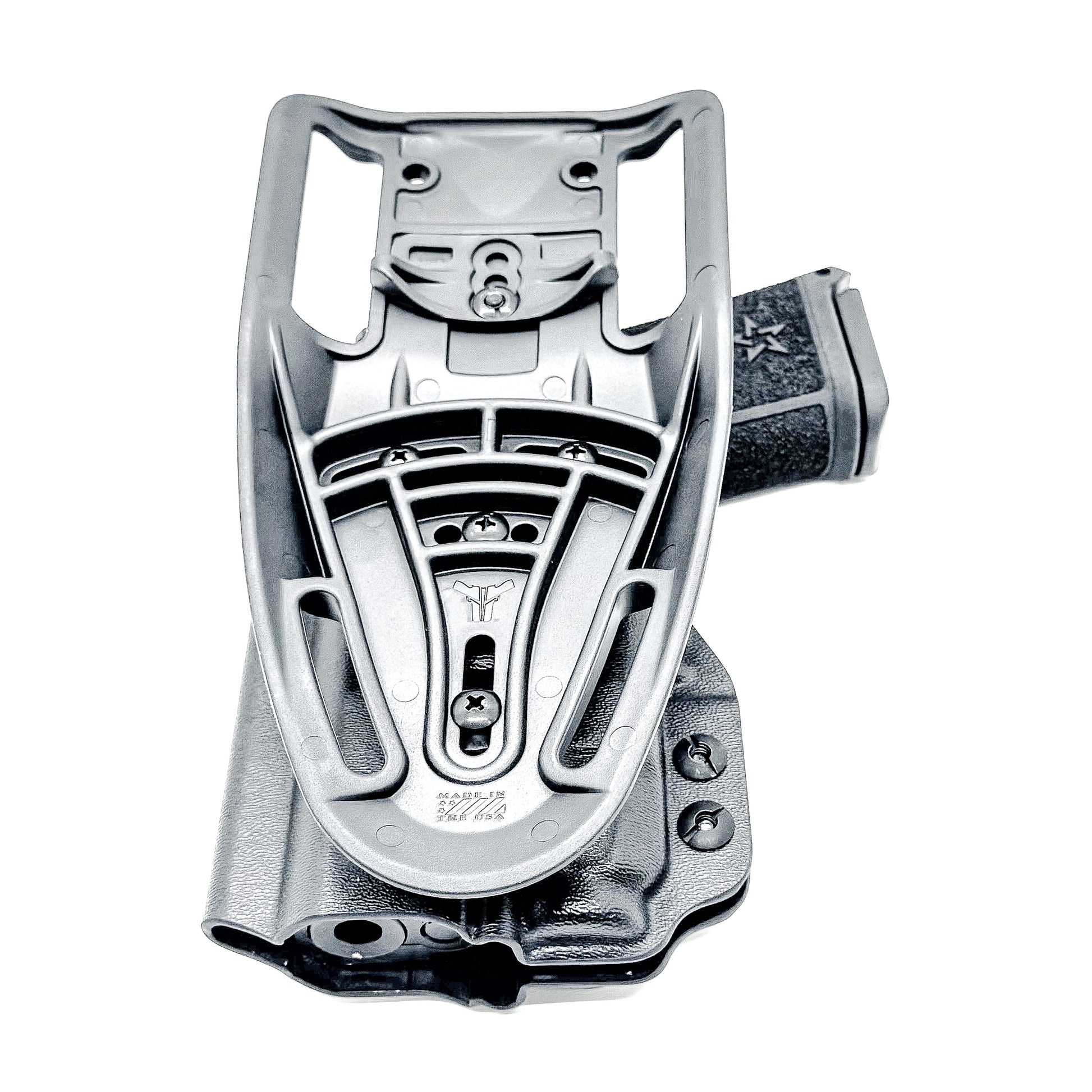 Black Duty and Competition OWB holster for the Staccato HD C3.6 and Strreamlight TLR-7 X with a duty drop attachment.