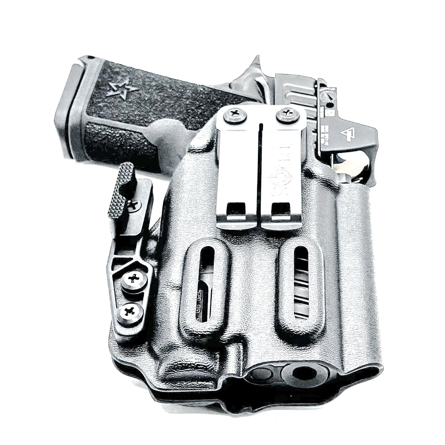 Inside Waistband IWB holster for the Staccato HD C3.6 and Streamlight TLR-7 X in black with the DCC monoblock and a modwing.