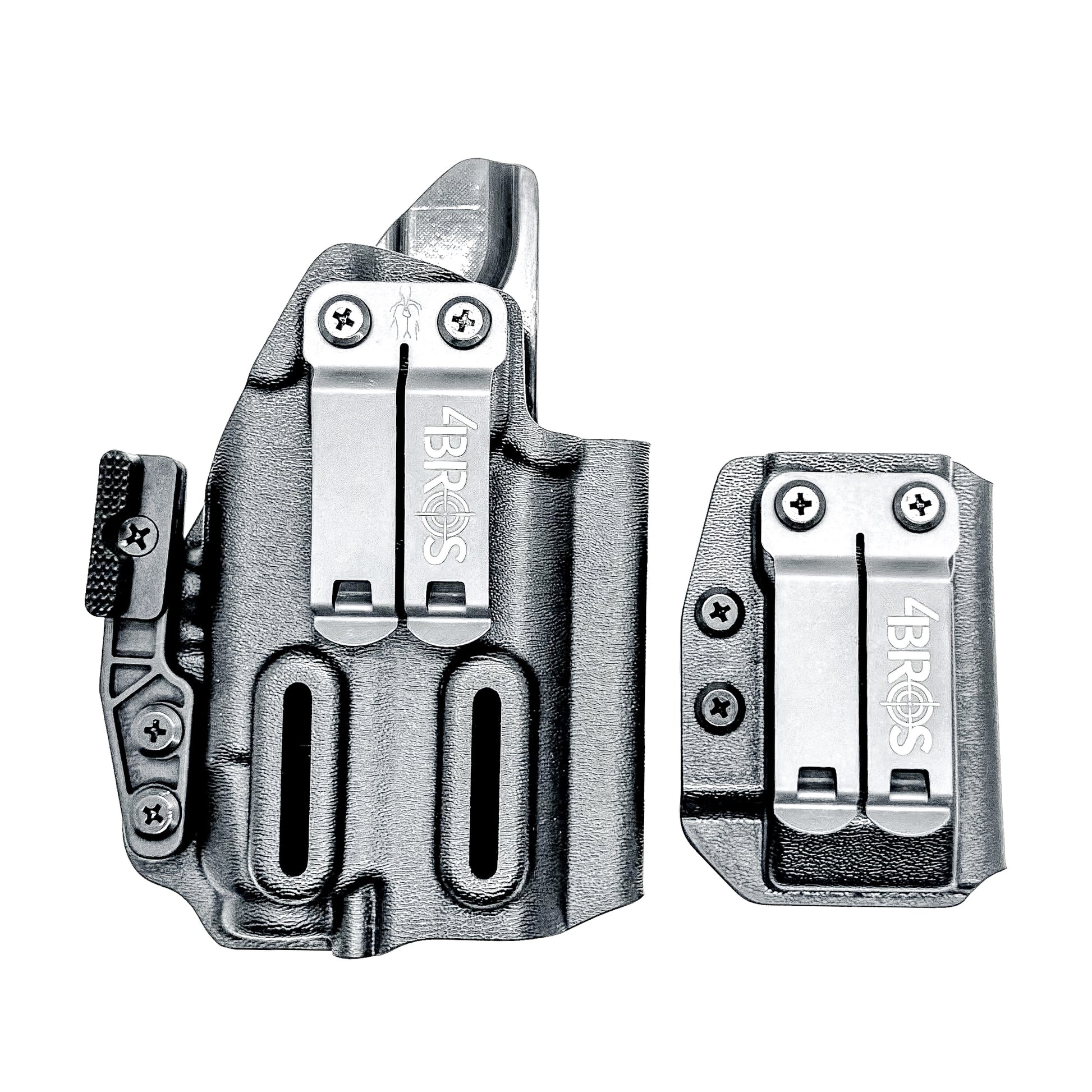 Black inside waistband IWB holster for Staccato HD C3.6 with Streamlight TLR-7 X and Glock 9 MM mag carrier. Shown with DCC Monoblock and a modwing.