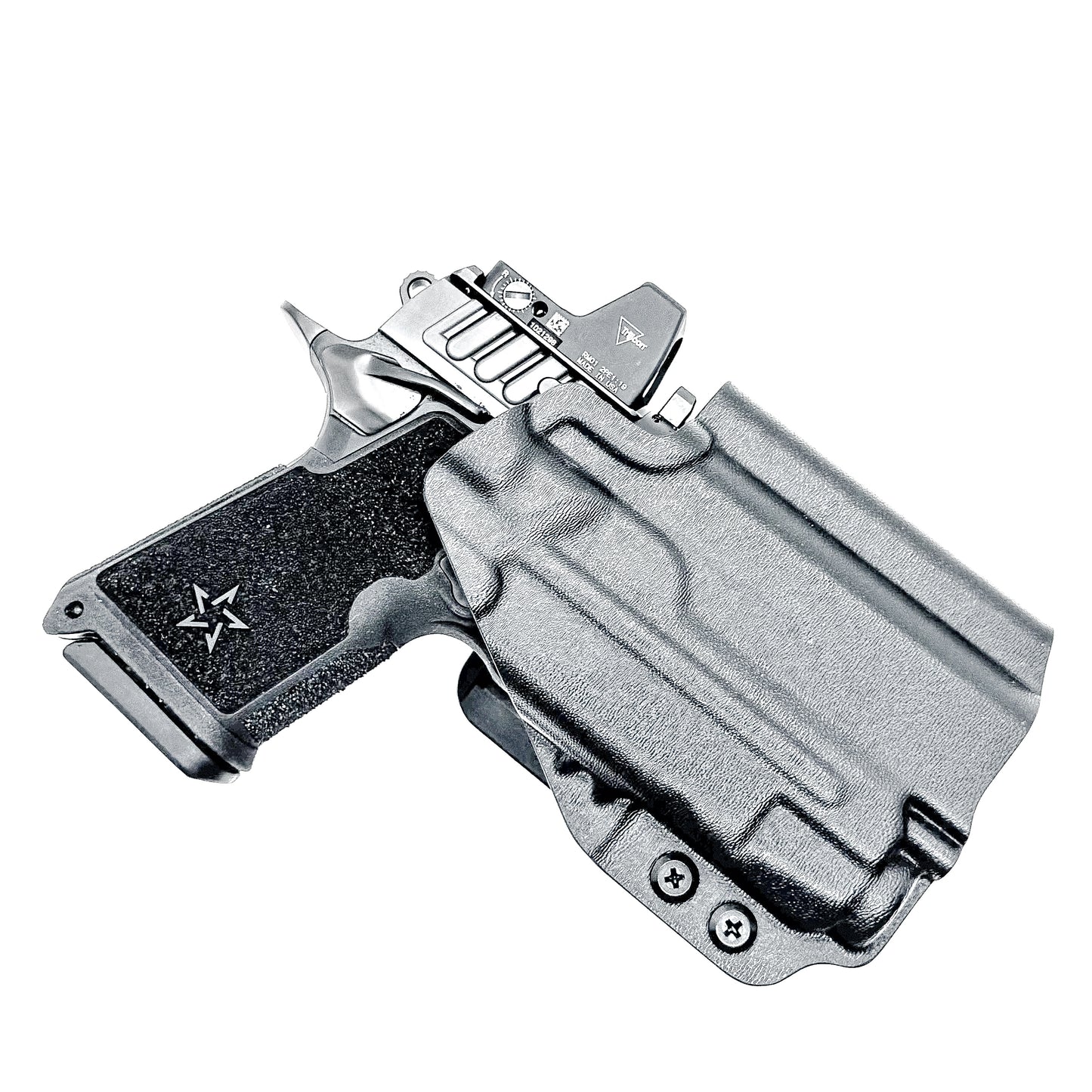 Black Outside Waistband OWB holster for the Staccato HD C3.6 and Strreamlight TLR-7 X with the 4Bros 1.5" Belt Slide.