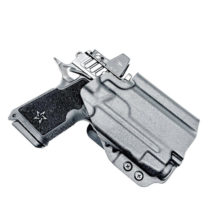 Black Outside Waistband OWB holster for the Staccato HD C3.6 and Strreamlight TLR-7 X with the 4Bros 1.5" Belt Slide.