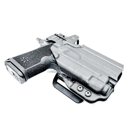 Black Outside Waistband OWB holster for the Staccato HD C3.6 and Strreamlight TLR-7 X with the 4Bros 1.5" Belt Slide.