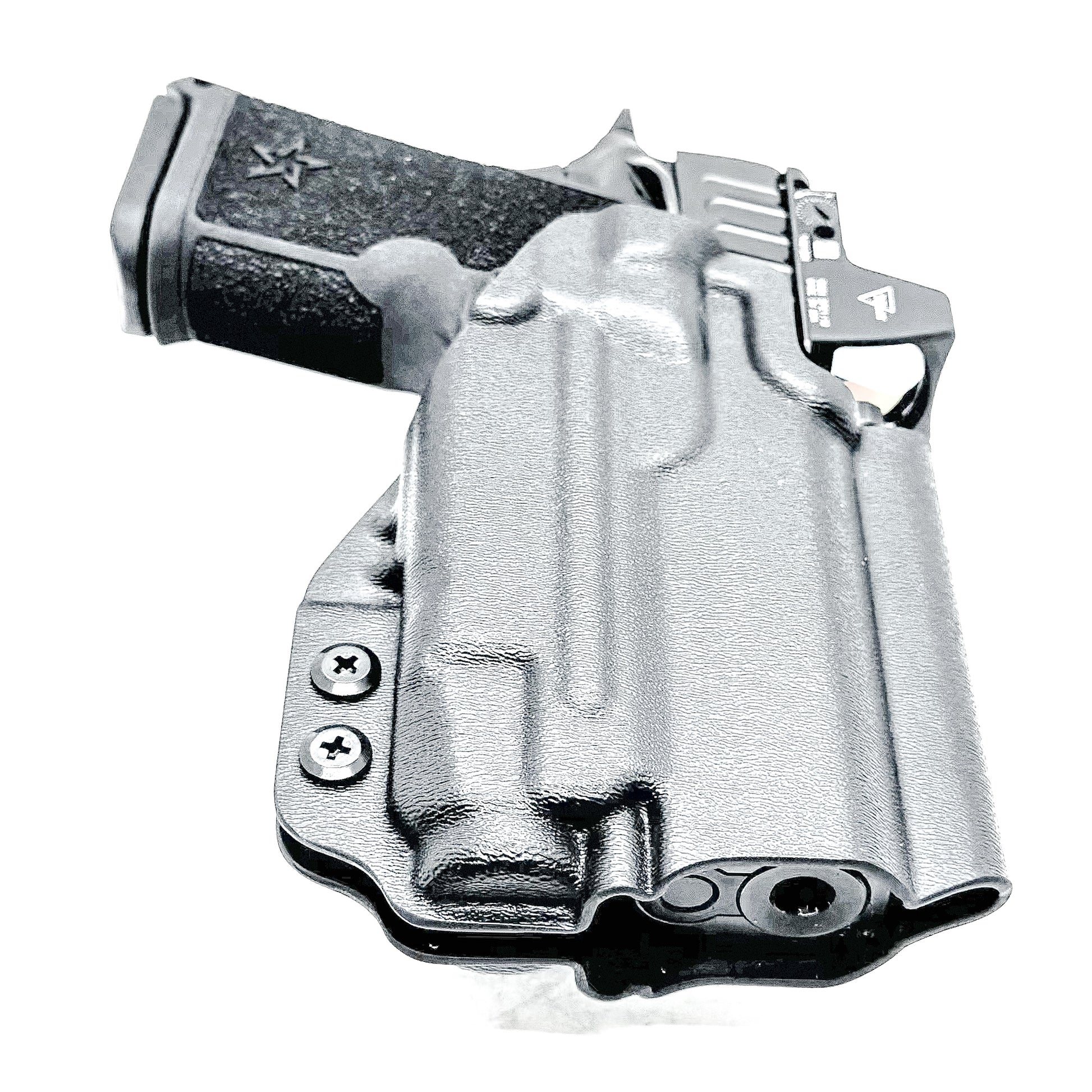 Black Outside Waistband OWB holster for the Staccato HD C3.6 and Strreamlight TLR-7 X with the 4Bros 1.5" Belt Slide.