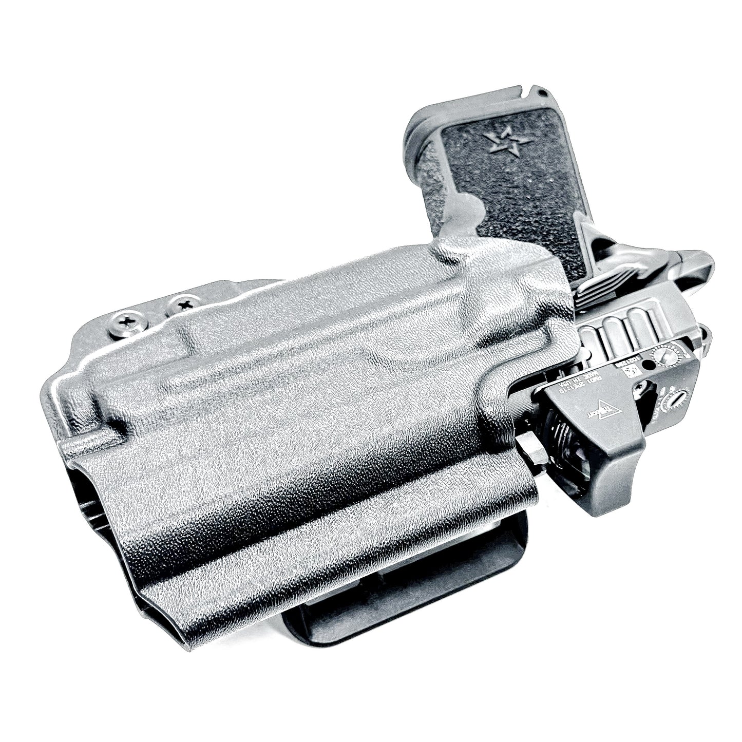 Black Outside Waistband OWB holster for the Staccato HD C3.6 and Strreamlight TLR-7 X with the 4Bros 1.5" Belt Slide.