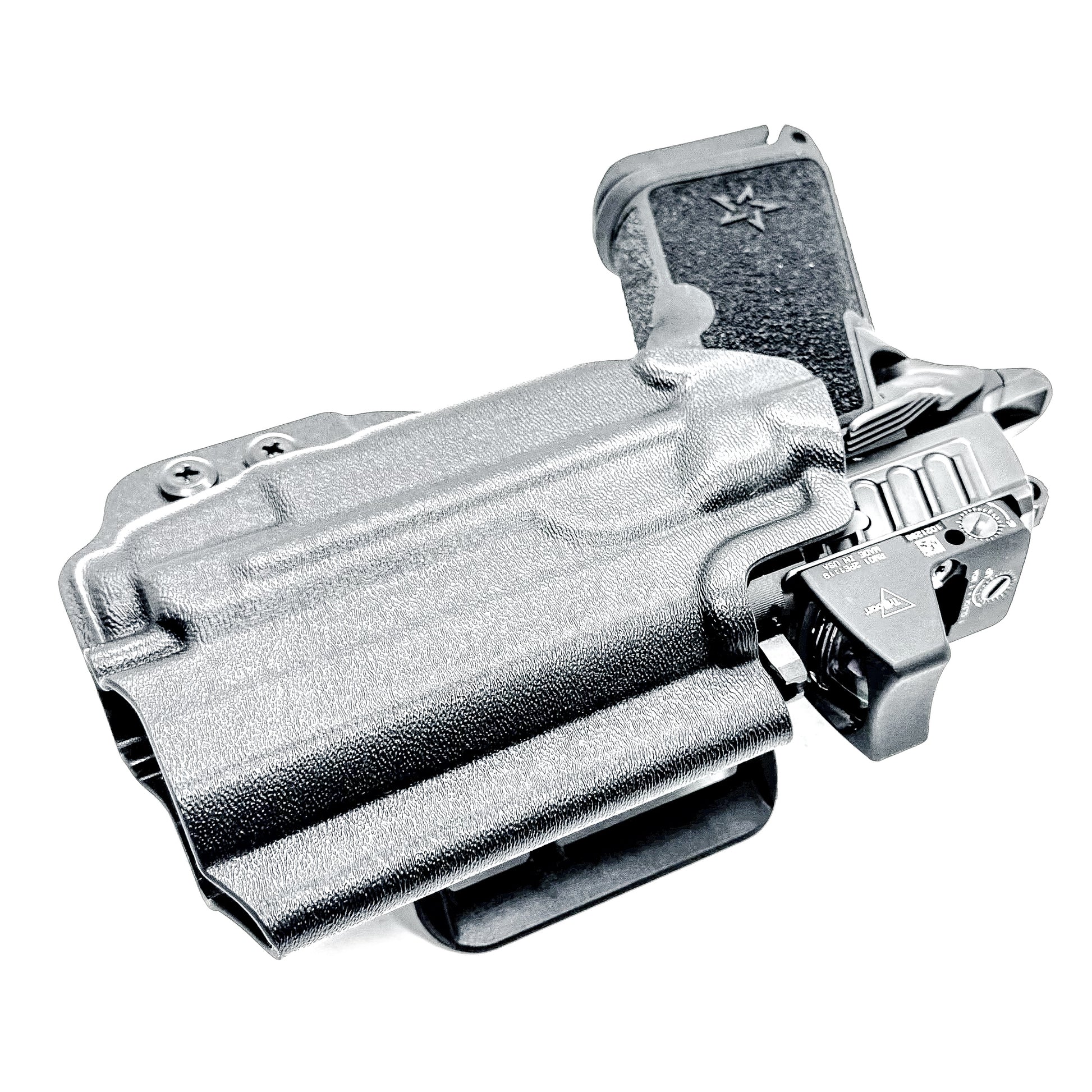 Black Outside Waistband OWB holster for the Staccato HD C3.6 and Strreamlight TLR-7 X with the 4Bros 1.5" Belt Slide.