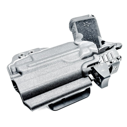 Black Outside Waistband OWB holster for the Staccato HD C3.6 and Strreamlight TLR-7 X with the 4Bros 1.5" Belt Slide.