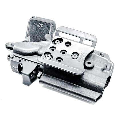 Black Outside Waistband OWB holster for the Staccato HD C3.6 and Strreamlight TLR-7 X with the 4Bros 1.5" Belt Slide.