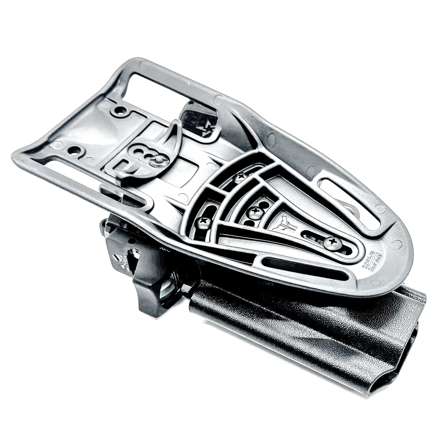 Precision-fit OWB outside the waistband duty & competition holster for the Staccato HD C4X shown in black with a Duty Drop Attachment.