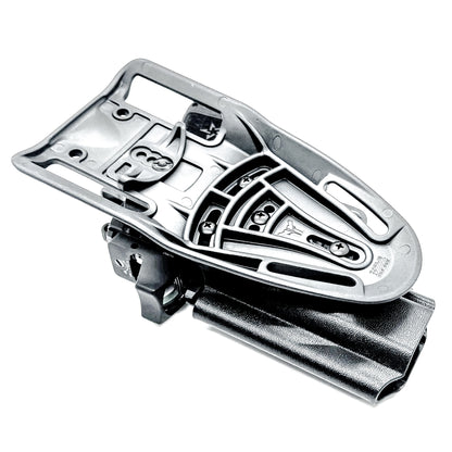 Precision-fit OWB outside the waistband duty & competition holster for the Staccato HD C4X shown in black with a Duty Drop Attachment.