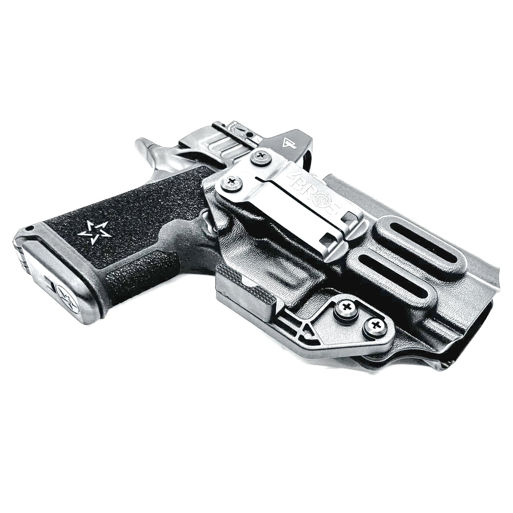 Black Precision-fit IWB inside the waistband holster for the Staccato HD C4X with a DCC Monoblock and a Modwing.