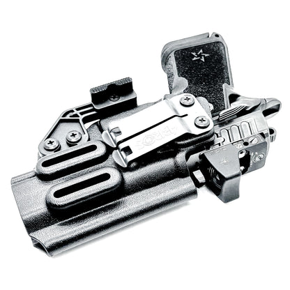 Black Precision-fit IWB inside the waistband holster for the Staccato HD C4X with a DCC Monoblock and a Modwing.