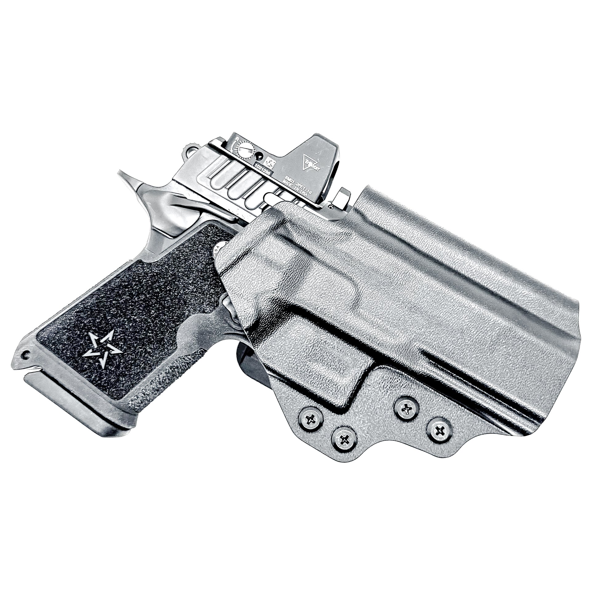 Precision-fit OWB outside the waistband holster for the Staccato HD C4X with 4BROS 1.5" Belt Slide in black.