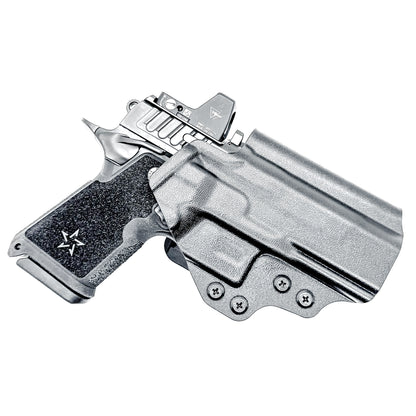 Precision-fit OWB outside the waistband holster for the Staccato HD C4X with 4BROS 1.5" Belt Slide in black.