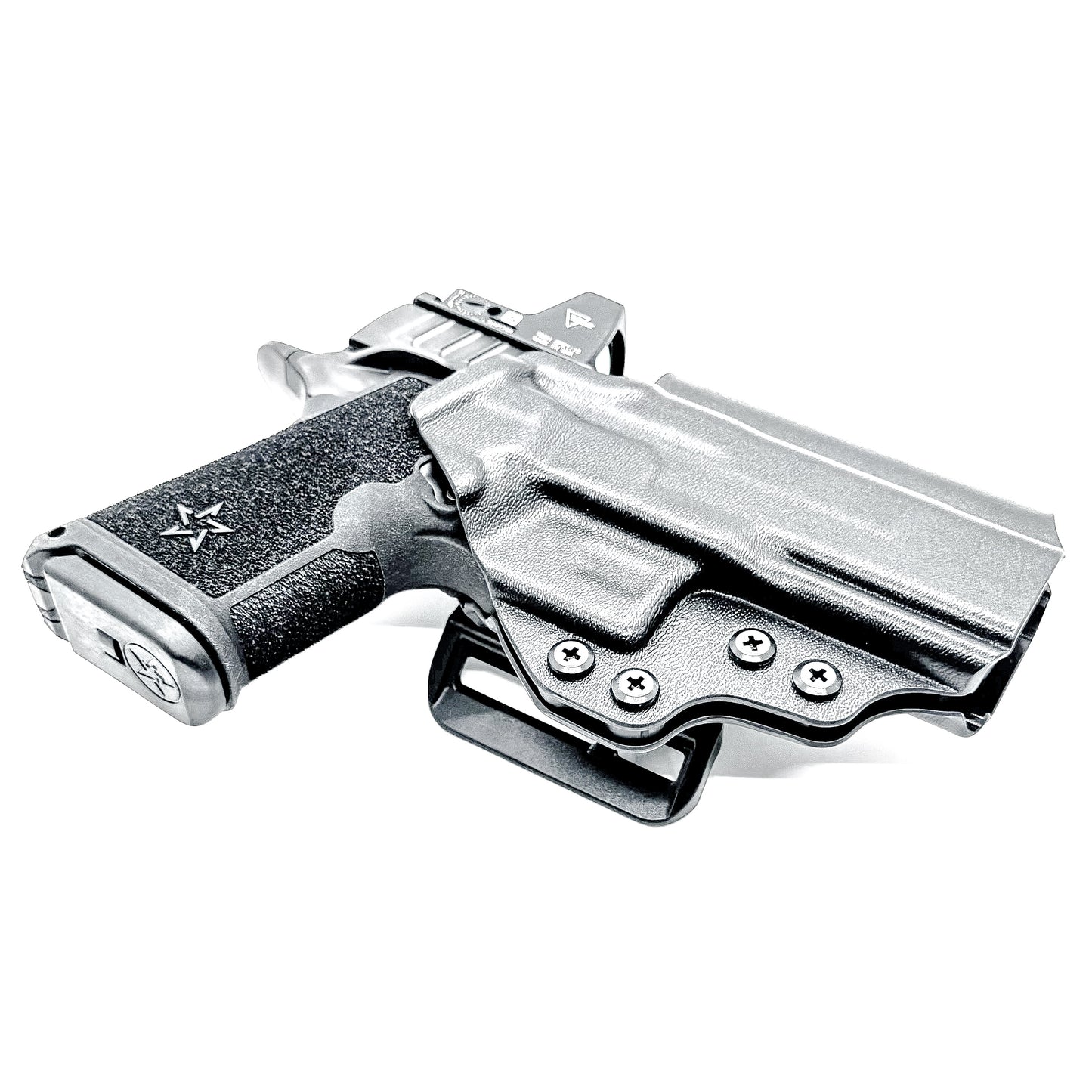 Precision-fit OWB outside the waistband holster for the Staccato HD C4X with 4BROS 1.5" Belt Slide in black.